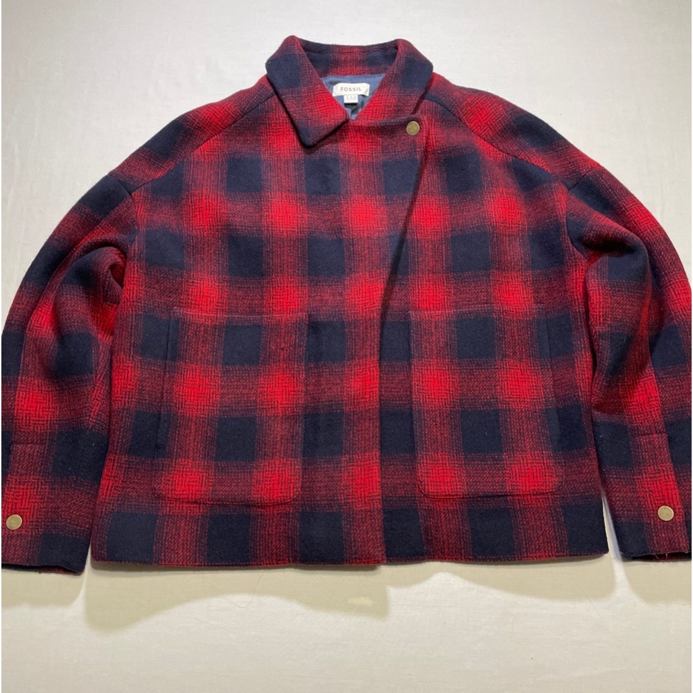 Fossil Wool Blend Plaid Peacoat Women’s Size 10.